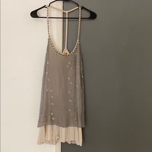 Free People Mini dress grey sheer over beige